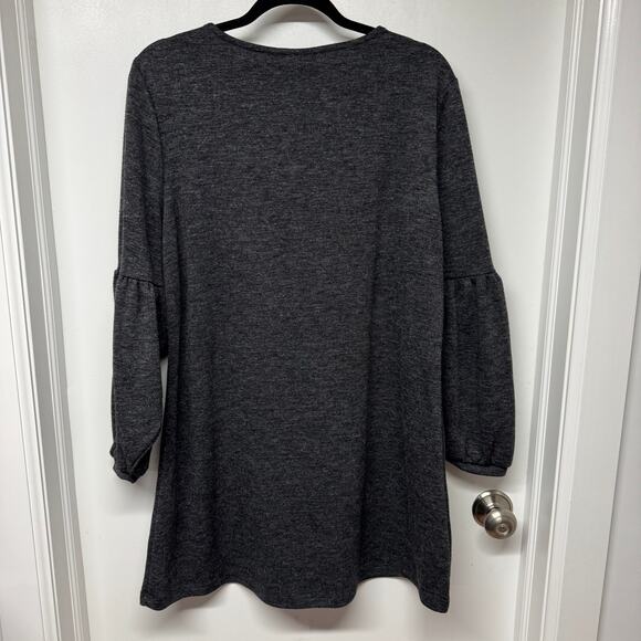Adrienne Vittadini Charcoal Gray Puff Sleeve Tunic Shift Sweater Dress Size XL - Picture 2 of 8